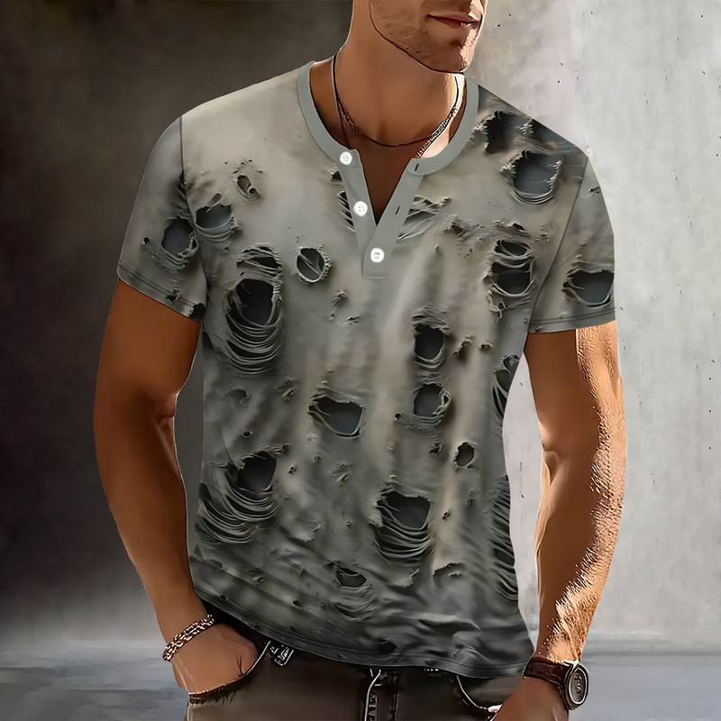 Summer Men's Digital Print Cross-Border European and American Men's Short-Sleeved Henry Shirts for Carnival Can Be Customized with Provided Images