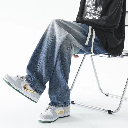Jeans for boys, trendy casual loose straight-leg wide-leg long pants, American street style work pants