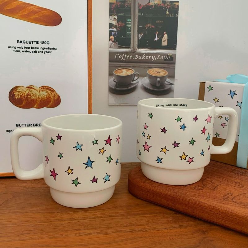 オリジナルカラー星マグカップinsかわいいハンドルカップ陶磁器カップコーヒーカッププレゼントカップ|undefined