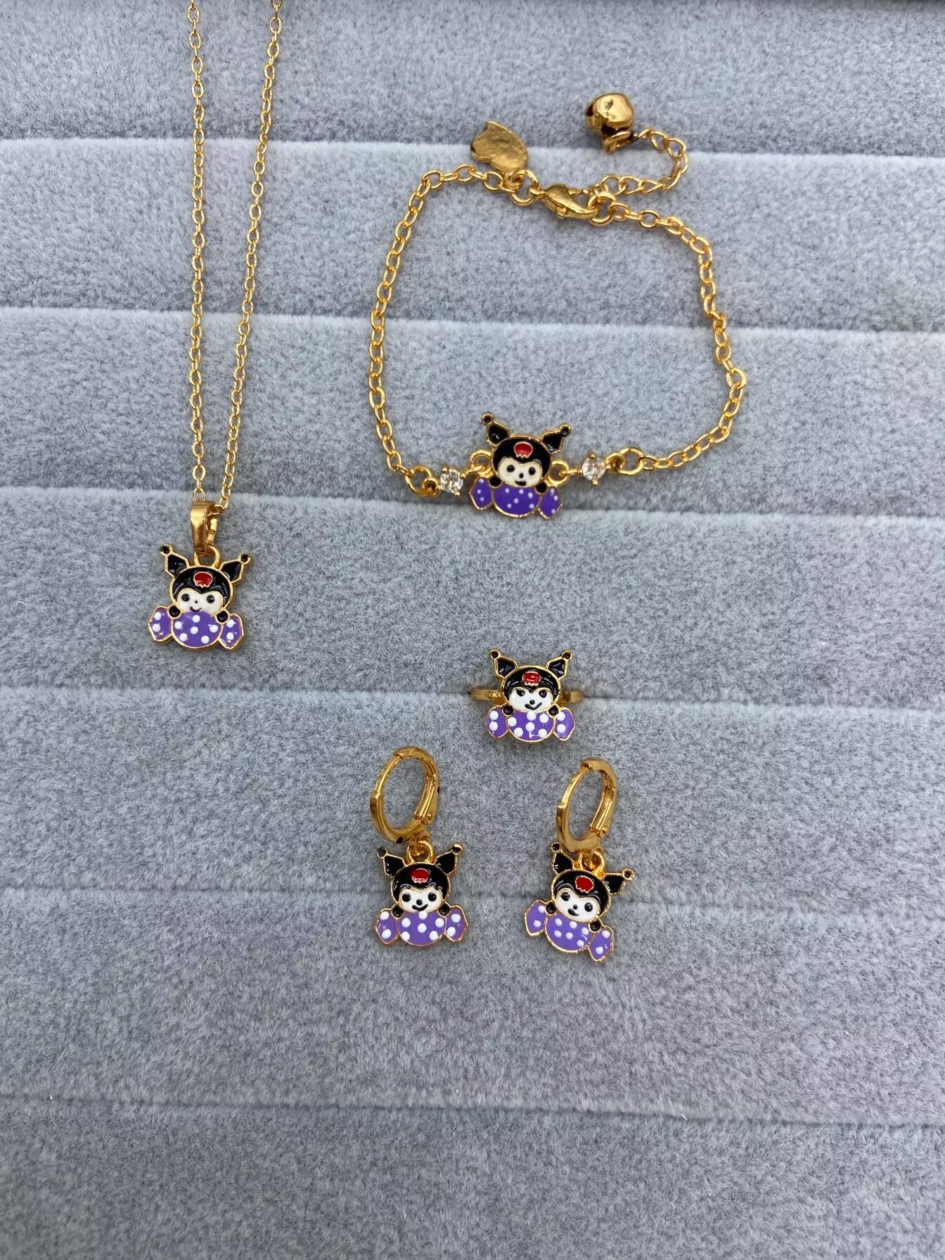 Juegos de joyería para niños transfronterizos de dibujos animados lindos anillos pendientes brazaletes colgante collar adyacente de cuatro piezas