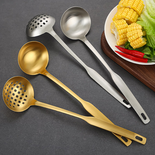 304 Stainless Steel Soup Spoon & Hot Pot-Specific Strainer Set, Home Use – Gold-Plated Soup Ladle & Commercial-Grade Large Spoon