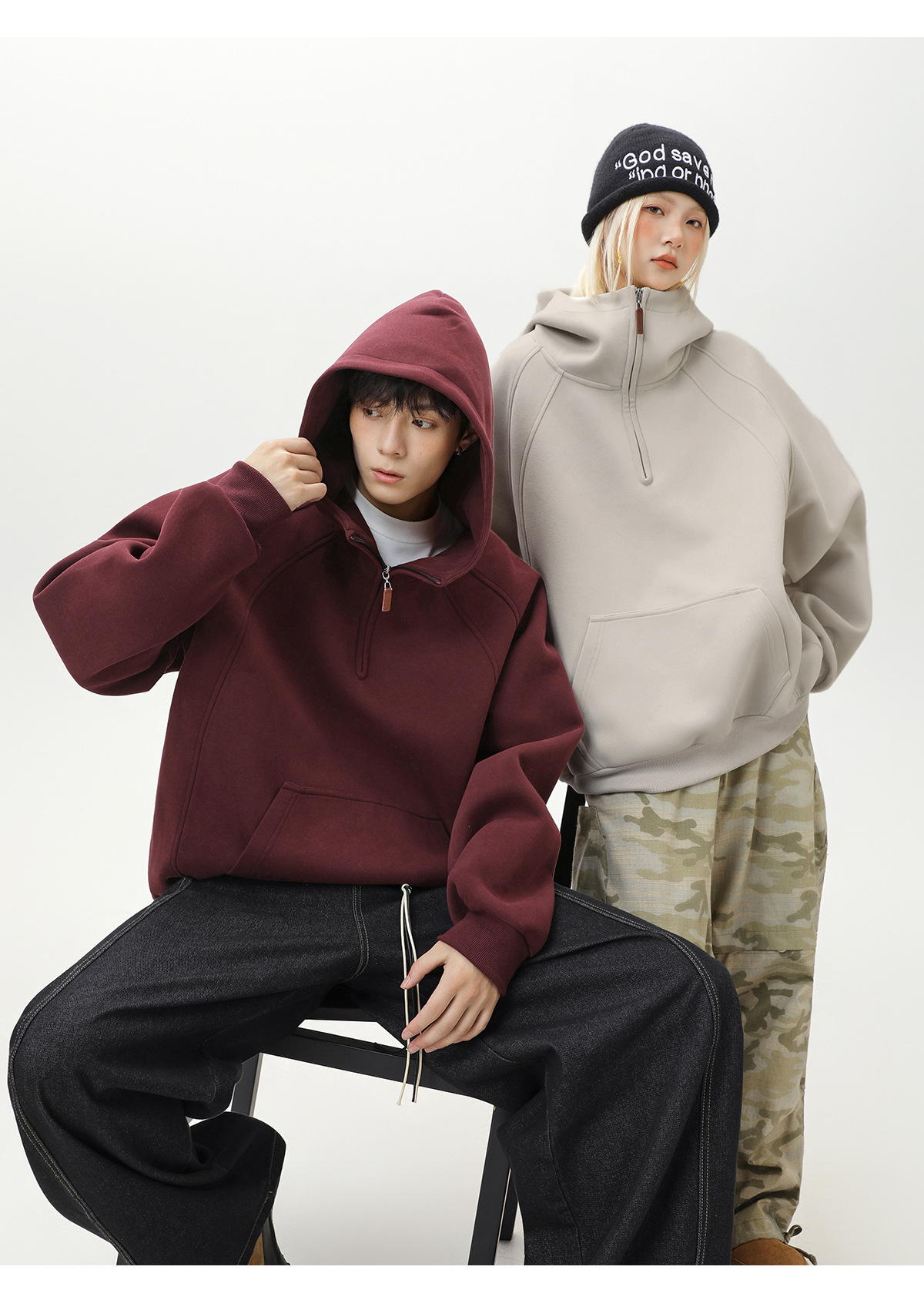 Schwerer Herren Hoodie Mit Half-zip Für Herbst Und Winter_voghion.com