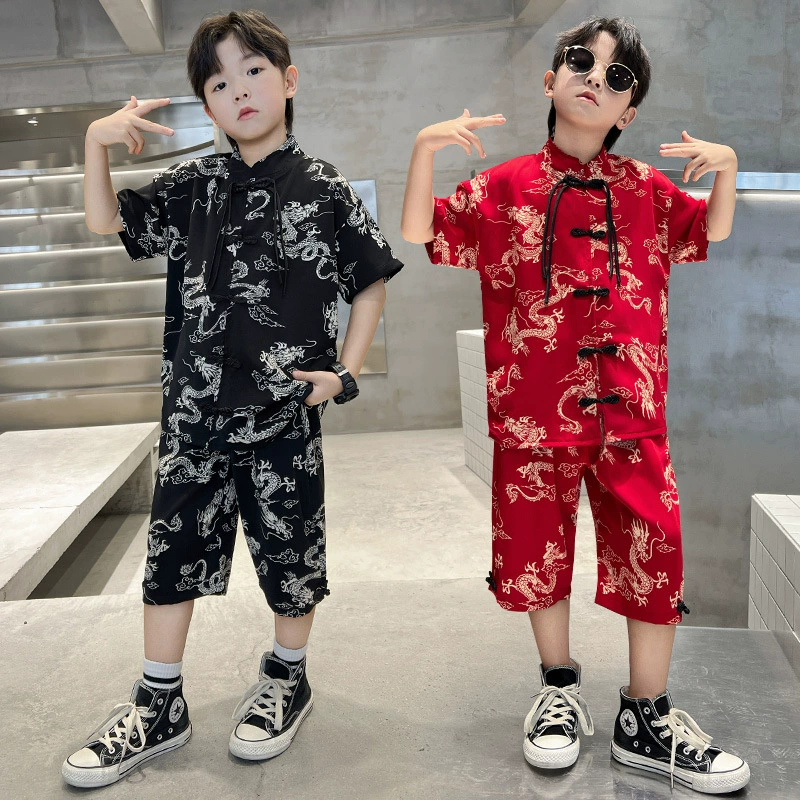 Мальчик Hanfu Летний новый китайский шорты с короткими рукавами 2025 новый древний стиль костюм для мальчиков летний набор из двух частей