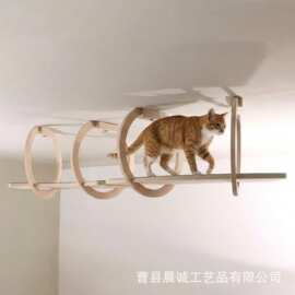 跨境木质猫爬架墙壁空中走廊壁挂式猫跳台隧道猫窝宠物玩具猫抓板