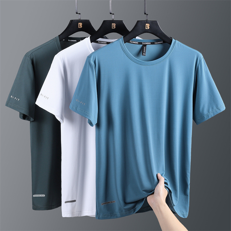 Summer Ice Silk Quick-drying Short-sleeved T-shirt Men's Excalated Large Size Loose Breathable Thin Half-sleeved Sports Fitness Top Summer Ice Silk Quick-drying Short-sleeved T-shirt Men's Excalated Large Size Loose Breathable Thin Half-sleeved Sports Fitness Top