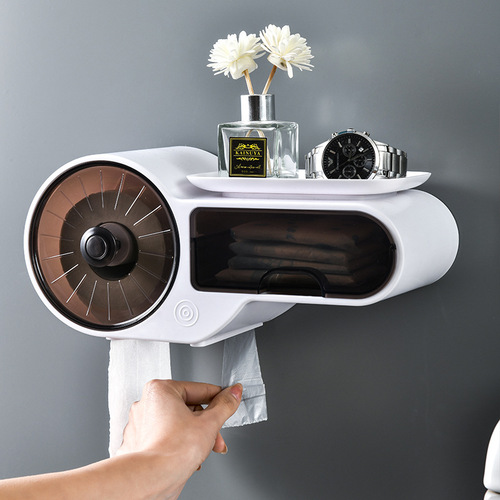 Plastic bathroom round tissue box wall-mounted paper storage without punching paper roll bathroom wall-mounted storage rack