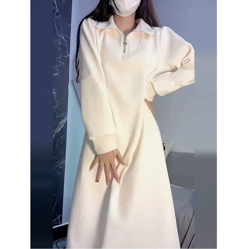 温柔风宽松长袖毛衣裙女秋冬新款中长款内搭打底衫过膝针织连衣裙|undefined