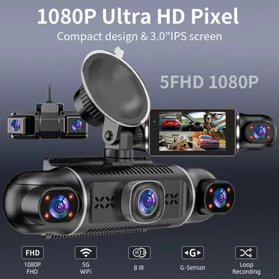 Five-Channel High-Definition Car Dashcam with Wifi, Mobile Phone Connectivity, Parking Monitoring, Sentry Mode, and Gps Recorder