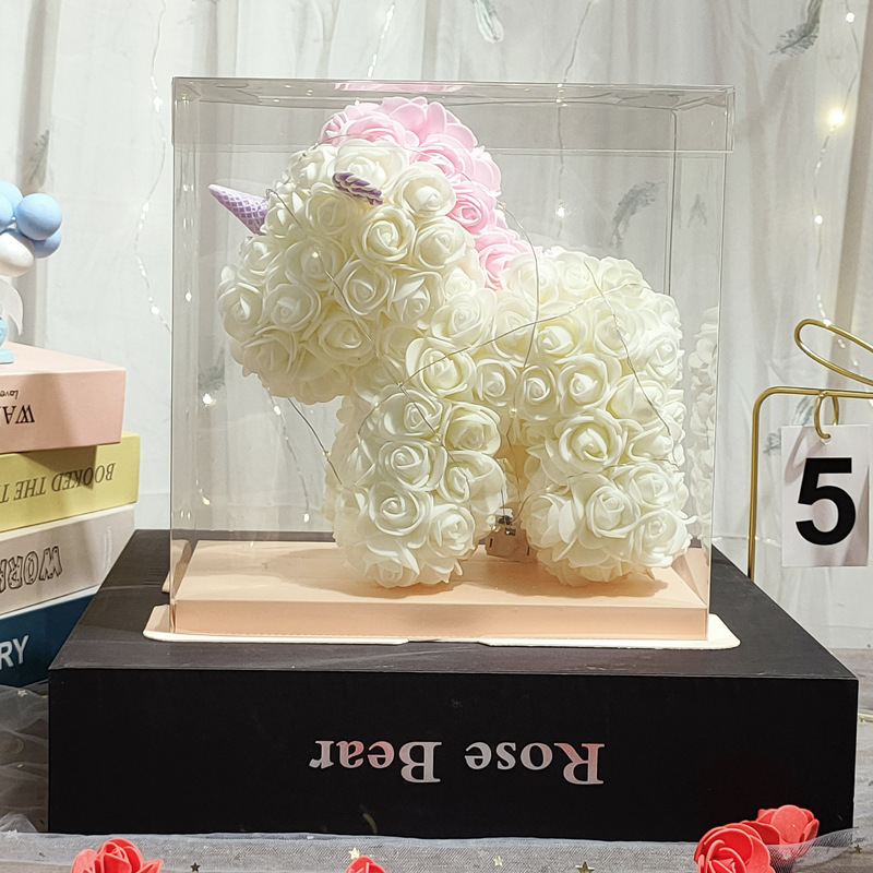 Flor inmortal unicornio Navidad día de San Valentín regalos floristas regalos de cumpleaños imitación PE rosa creativa