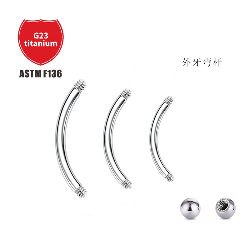 F136 Titanium External Thread Curved Barbell Eyebrow Ring Body Piercing Jewelry Customizable detail image 5