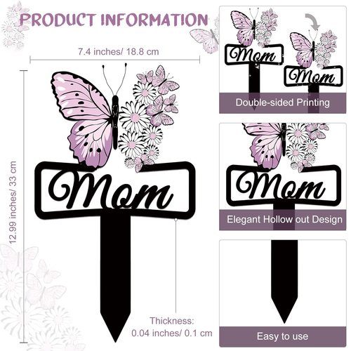 Butterfly Stake Mark Lost Mother Sympathy Garden Stake Waterproof Metal Cemetery Stake Plaque Outdoor Courtyard Memorial Gift
