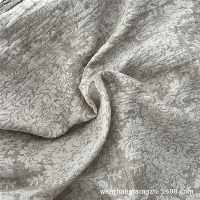 雨露麻砂洗提花梭织面料雨露麻提花服装女装连衣裙裤子染色裤装