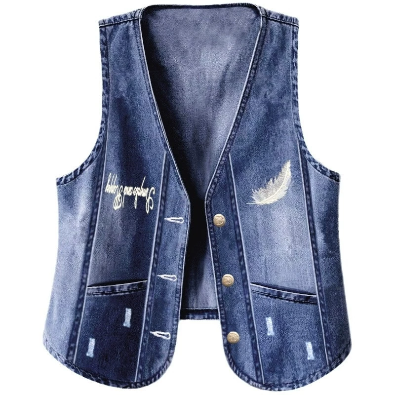 Z3J Huadu Youshe 2025 весенне-летний джинсовый хлопковый вышитый тонкий кардиган-жилет осенне-зимний жилет верхняя одежда для женщин