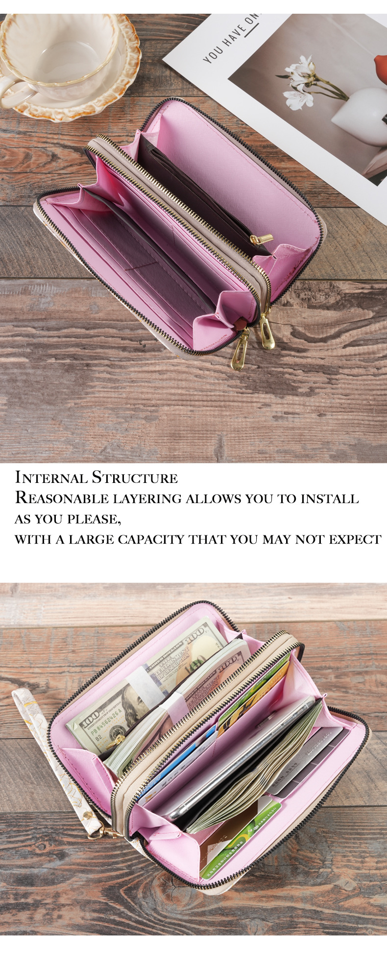 Small Wallets Bags Type Daily Occasion Women's Flower Pu Leather Zipper Long Wallets