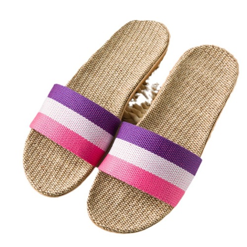 Linen slippers for women summer home wooden floor non-slip thick-soled couple style home Korean version cotton and linen slippers for men autumn