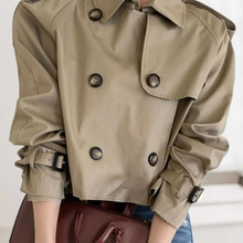 韩国chic秋季复古翻领设计感双排扣宽松百搭长袖短款风衣外套女