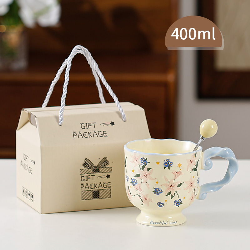 Taza de cerámica de pie alto caja de regalo para el maestro taza de mano regalo taza de marca esmaltada taza de agua de color taza de café doméstica mujer