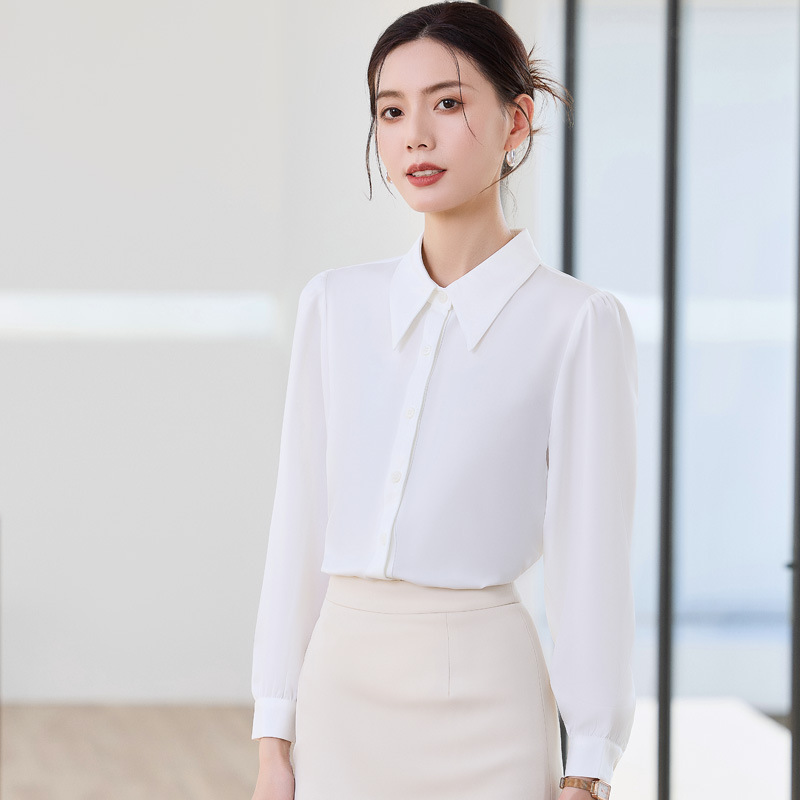 White Blouse for Women 2025 Spring and Autumn New Professional Suit with a High-End Feel, Elegant Top for Interviews, Formal Chiffon Shirt