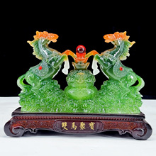 玉石马摆件招财双马新款生肖马新中式客厅酒柜玄关装饰办公室摆设