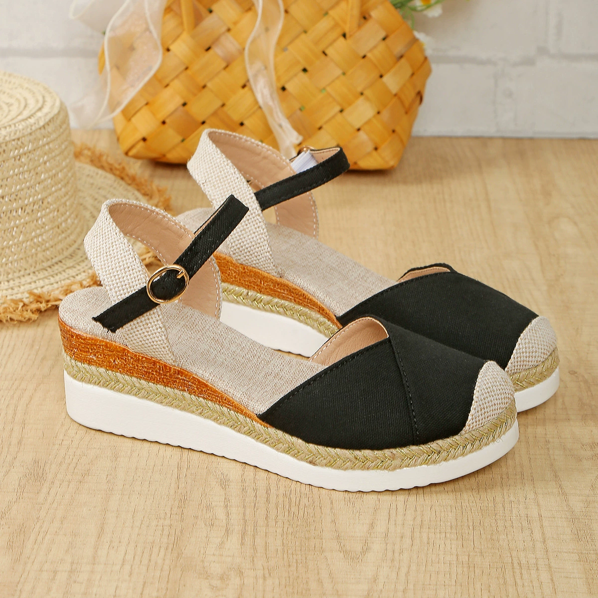 Трансграничная Внешняя торговля Большие размеры, подходящие по цвету задние пустые сандалии Baotou на танкетке, легкая Пряжка из пеньковой веревки, женская обувь с крутой толстой подошвой