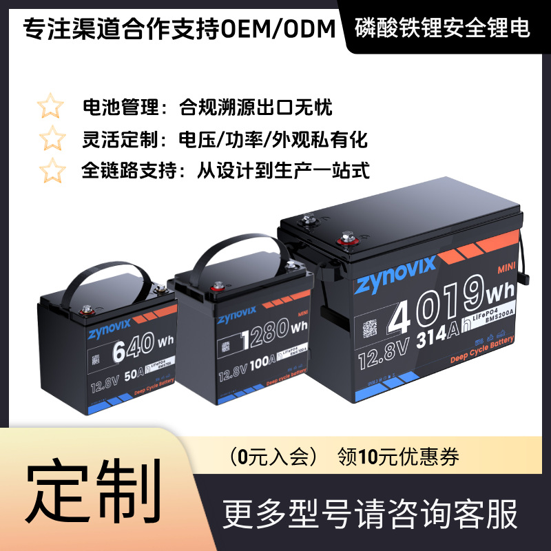 定制12V磷酸铁锂电池100ah314ah光伏储能电源房车电瓶户外电源