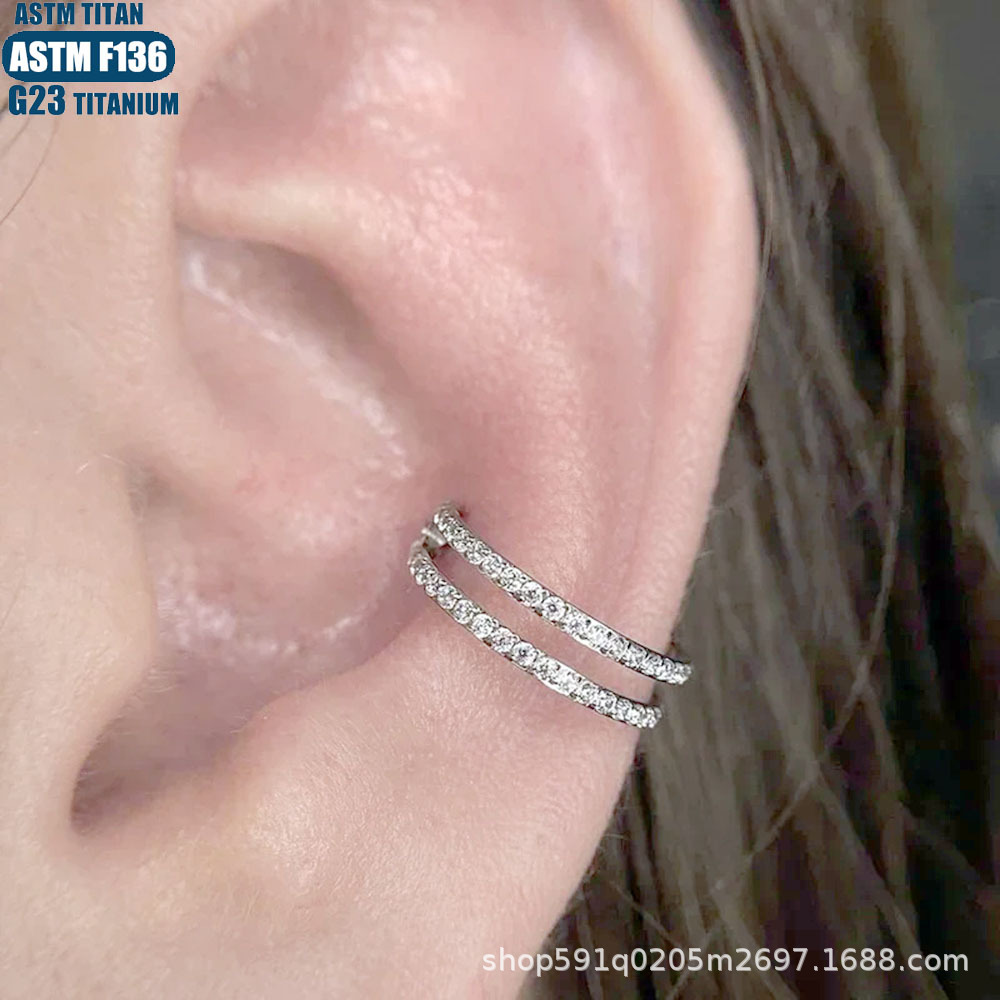 Gold F136 Titanium Double Row Zircon Nose Ring Septum Ring Seamless Ring Body Piercing Jewelry Earrings detail image 7