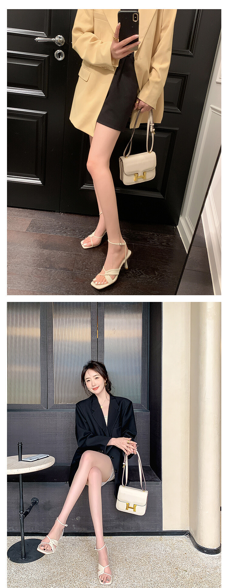 Sandal cao gót nữ hở mũi quai khóa cổ chân gót nhọn 9 cm — Màu vàng, Màu trắng be, Màu bạc chi tiết 7