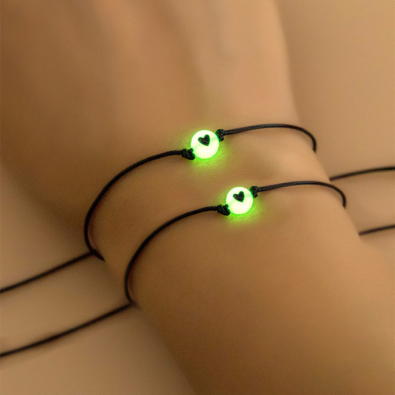 Couple Gender Luminous Design Casual Simple Style Heart Shape Mixed Materials Luminous Couple Bracelets