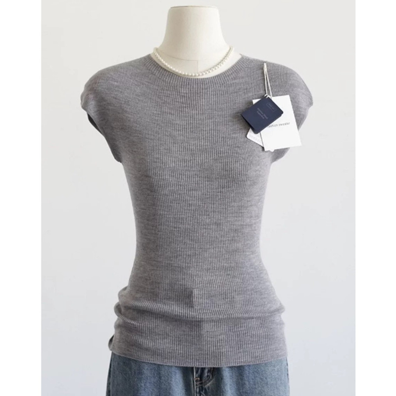 Casual Highly Recommend Yangtze Yarn 18-Needle Fully Formed Seamless Knitted Shoulder Sleeves Wool Knitwear T-Shirt Thin Top for Women