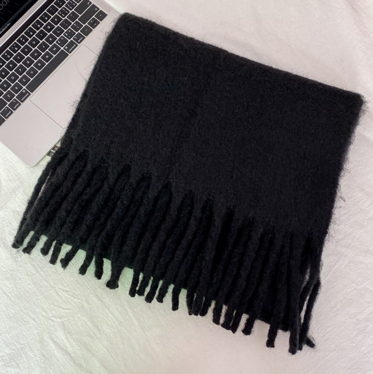 Bufanda Térmica de Color Liso con Flecos de Imitación Lana para Invierno