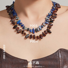 欧美热销新款青金石手工串珠项链不规则天然石颈链跨境饰品不掉色