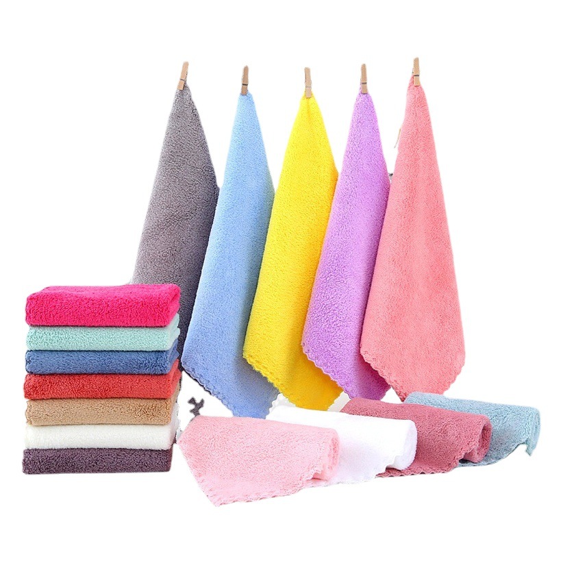 High density coral fleece towel absorbent thick children's kindergarten wipe small square cotton multi-color square towel cloth wholesale