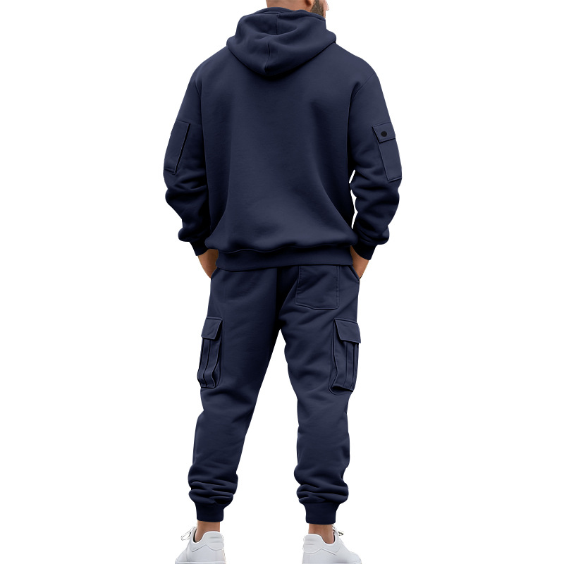 American Autumn And Winter Heavy Loose Men's Tooling Outdoor Commuting Casual Fleece Warm Sweater Tooling Sweatpants Set_viptrois.com