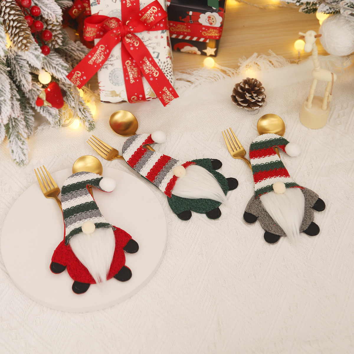 Decorazioni natalizie bambola senza volto coltello e forchetta set Forester set da tavola casa tavolo da pranzo vestito_voghion.com