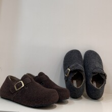 建议拍大一码复古圆头毛毡加绒勃肯鞋女秋冬一脚蹬保暖棉瓢鞋毛呢