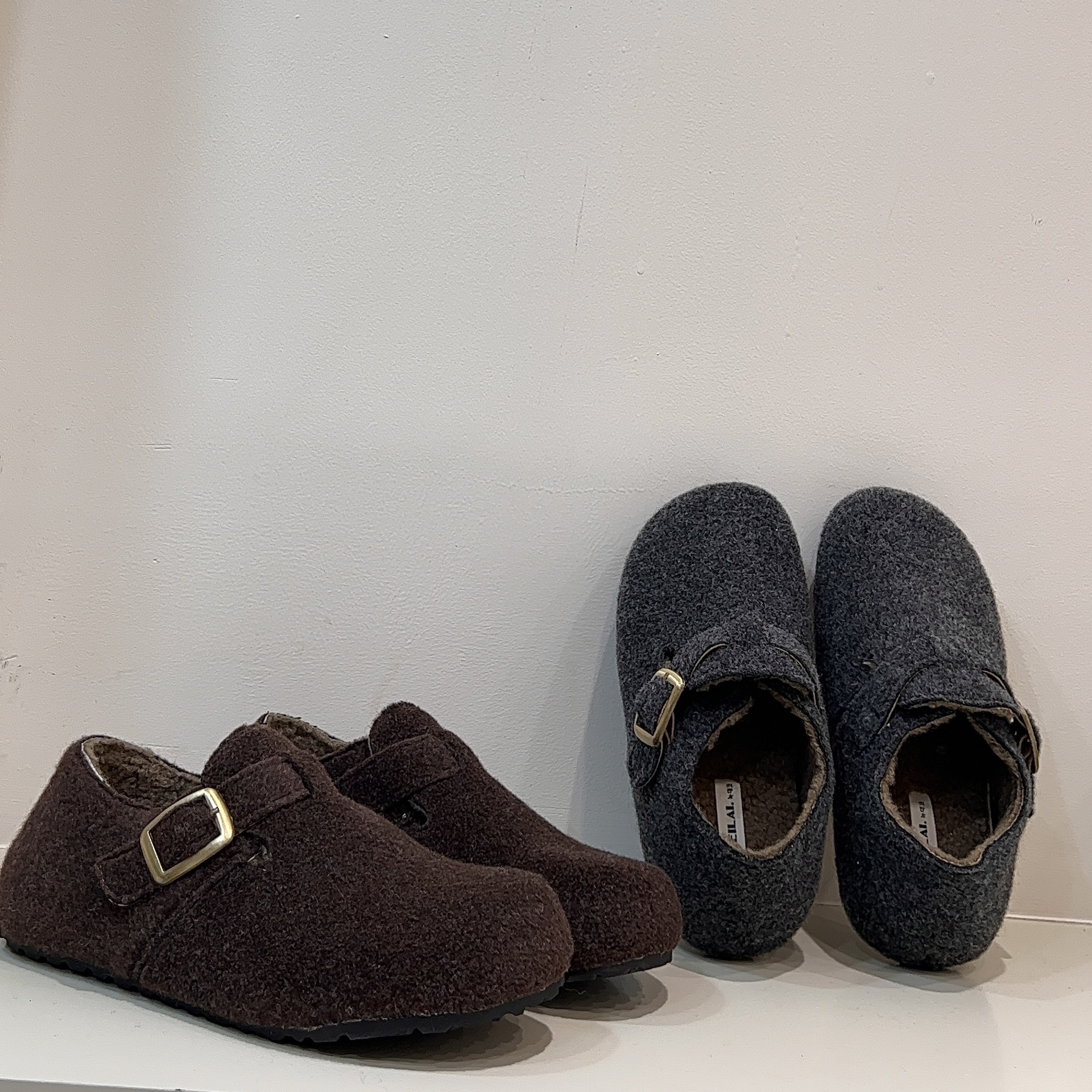 建议拍大一码复古圆头毛毡加绒勃肯鞋女秋冬一脚蹬保暖棉瓢鞋毛呢