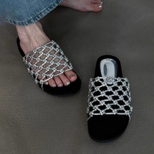 羊皮版~高级感编织渔网镂空厚底沙滩鞋女真皮百搭休闲露趾凉拖