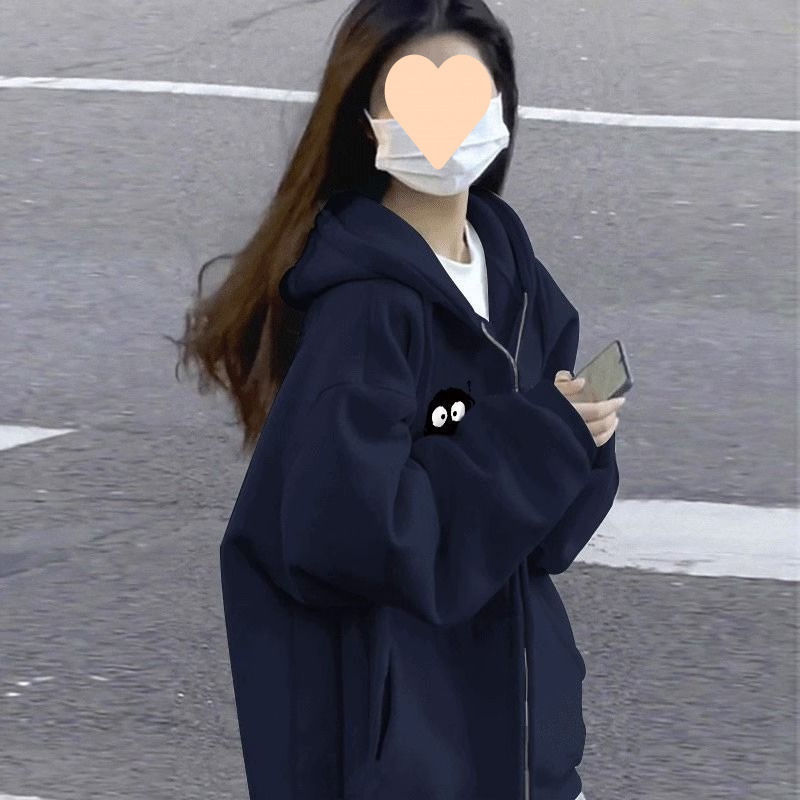 국가적 트렌드 카디건 스웨터 재킷 여성 가을 ??느슨한 레이지 스타일 후드 소형 지퍼 탑 트렌드