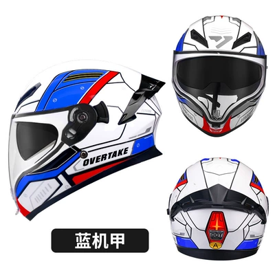 Motosiklet kaskı (dəbilqə) – for Men and Women, Large-View Motorcycle - 3cdot-certified-blue-mecha-transparent-mirror-m53-55-head-circumference