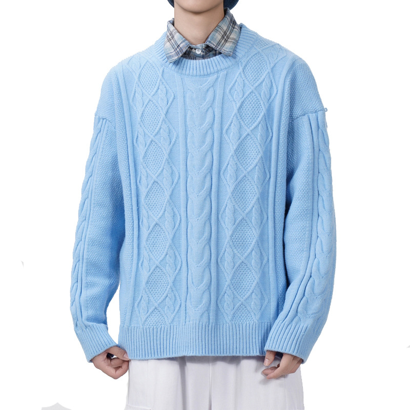 Maglione oversize morbido da uomo in maglia - Pullover girocollo ampio con dettaglio distintivo vintage, traspirante e lavabile in lavatrice_voghion.com