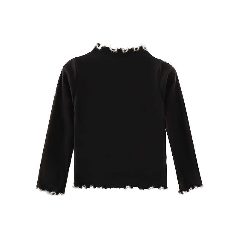 Terciopelo color a juego oreja de madera Otoño e Invierno estilo occidental de los niños de manga larga Camiseta bebé niñas todo partido medio y grande camisa de fondo de los niños