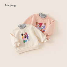 宥宝童装女童卫衣撞色半高领洋气卡通印花打底衫女宝假两件上衣