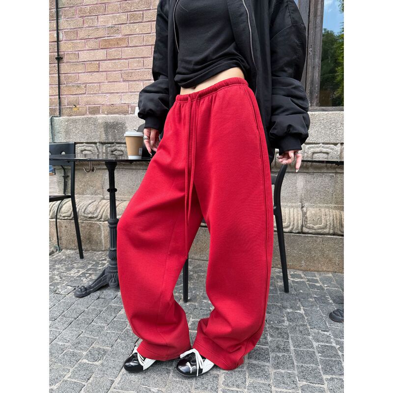 Superniniyy Simple Heavy-Duty Velvet Normcore Style Good Pants Drawstring Scimitar Sweatpants Pants # 4057