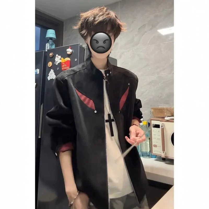 美式复古小众皮衣男秋季立领扎染夹克设计感飞行员皮衣高级做旧风