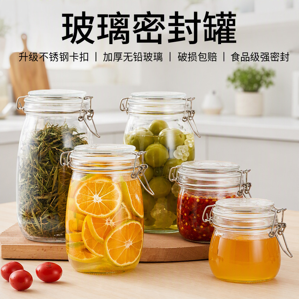 Sealed storage jar food grade pickled wine glass jar household tea…