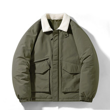 2025冬季新款运动休闲潮牌纯色羊羔绒可二开翻领外套工装保暖棉服