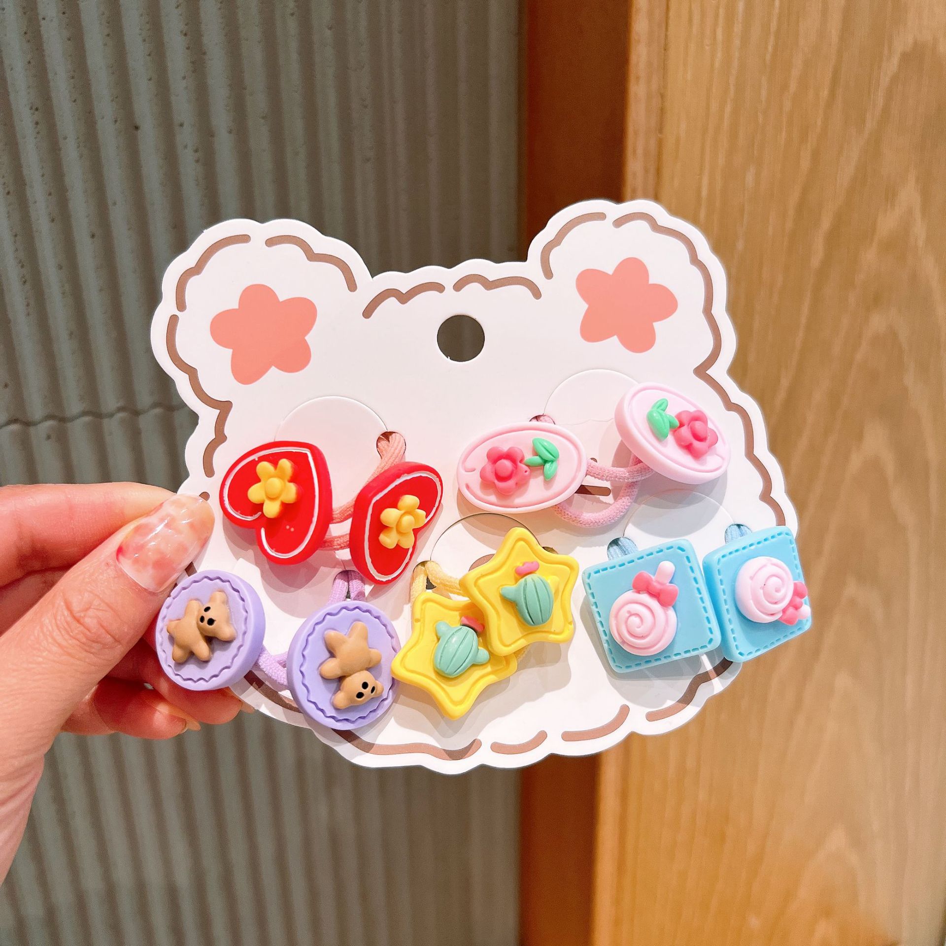 Cute Cartoon Smiley Face Flower Bear Pattern Children Hair Scrunchies 10 Pcs display picture 5