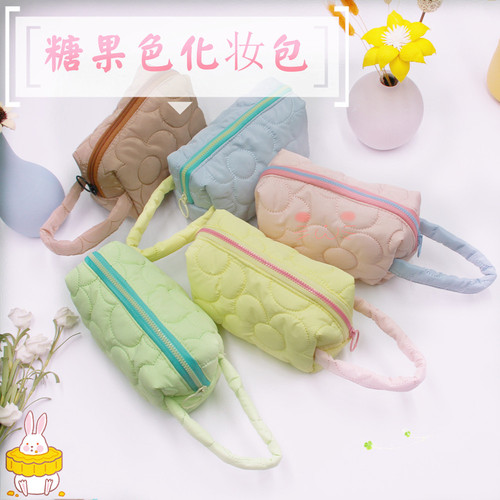 ins cosmetic bag women's large-capacity pencil bag multi-functional washing portable storage bag candy color simple hand wallet