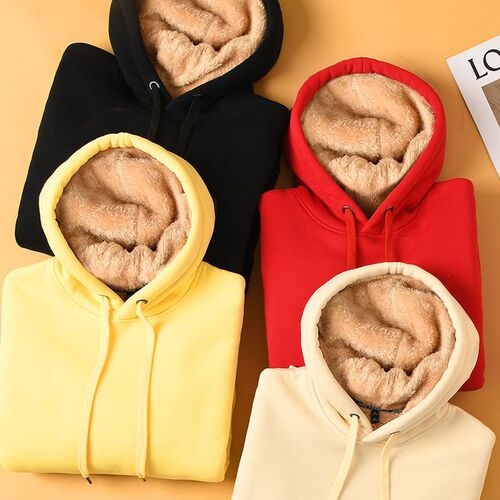 Lamb's Wool Sweatshirt for Women - Autumn/Winter  New Black Winter Model with Fleece and Thick Padding Hooded Jacket - 12mm Thick