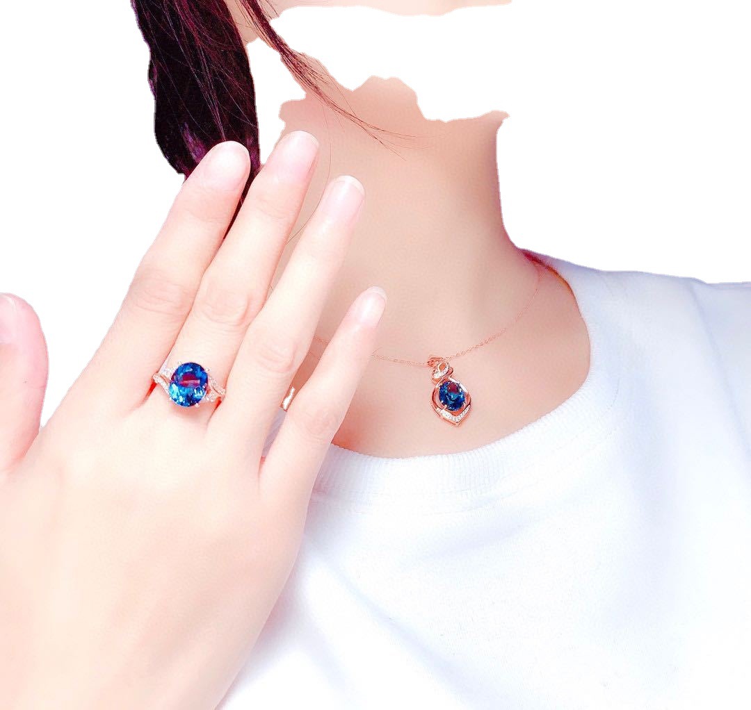 Net rojo vivo drenaje beneficios imitación de natural Londres azul Topa piedra traje mujer tierna anillo collar